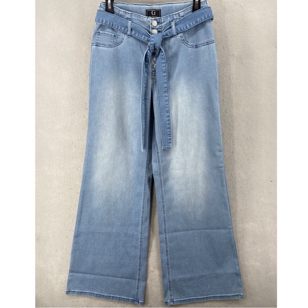 New‎ G by Giuliana Jeans Womens Sz 8 Wide Leg Denim Pull-On Light Wash Belted